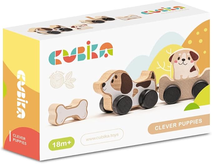 Wooden Clever Puppies Train Toy – Magnetic Dog-Themed Wood Toy Playset for Toddlers 18 Months+ – Montessori Toy for Fine Motor Skills and Imaginative Play