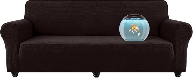 100% Waterproof Jacquard Fabric Couch Cover, Dual Layer with TPU Film, Leakproof High Elasticity Non-Slip Washable Furniture Protector for Pets, Dogs, Cats and Kids (Oversized Sofa,Chocolate)