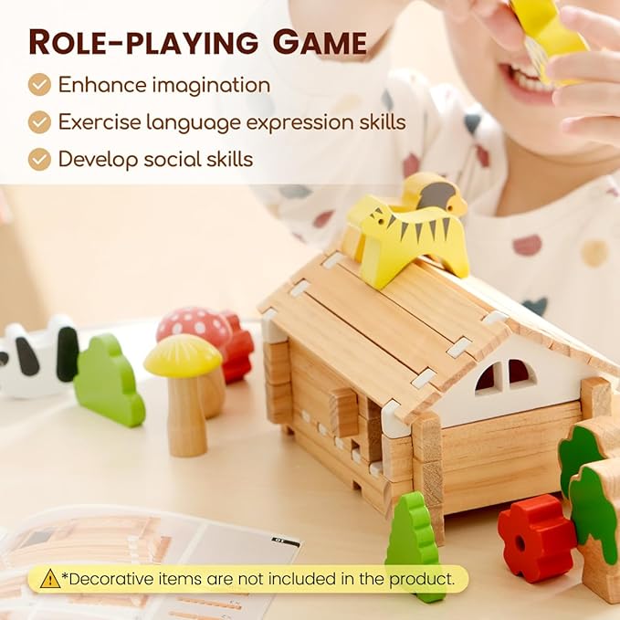 Jovi-mindly 96 PCS Wooden Blocks Wooden Toys with Storage Bag, Preschool Learning Toys Wood Blocks Building Toys for Kids Ages 4-8 Creative Construction Game,FSC Certified