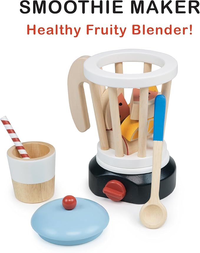 Mentari Toys - Smoothie Maker - Wooden Fruity Blender Toy Set for Pretend Cooking - Social, Creative, and Imaginative Development - Learning Role Play to Make a Healthy Shake - Age 3+
