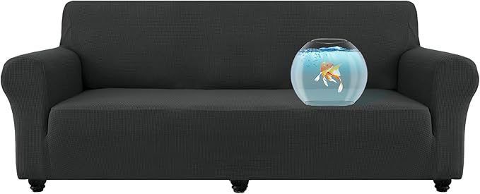 100% Waterproof Jacquard Fabric Couch Cover, Dual Layer with TPU Film, Leakproof High Elasticity Non-Slip Washable Furniture Protector for Pets, Dogs, Cats and Kids (Oversized Sofa,Dark Gray)