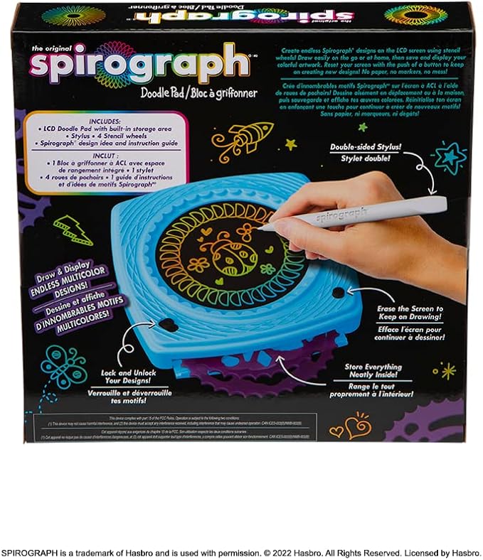Spirograph Doodle Pad– Arts and Crafts, Scratch Art, LCD Writing Tablet for Kids, Kids Toys, Art Supplies, Drawing Kit, Spiral Art, Double-Sides Stylus, Build-in Storage, Stencils Included, Ages 5+