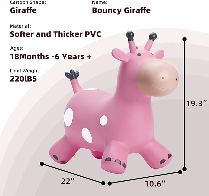 EVERICH TOY Giraffe Bouncy Horse Hopper for Toddlers, Bouncy Animals Jumping Horse, Inflatable Ride on Bouncer Hopping Toys Gifts for Boys and Girls 18 Months 2 3 4 5 6 Years Old