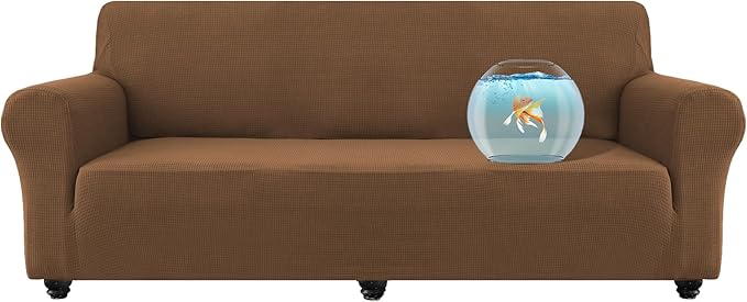100% Waterproof Jacquard Fabric Couch Cover, Dual Layer with TPU Film, Leakproof High Elasticity Non-Slip Washable Furniture Protector for Pets, Dogs, Cats and Kids(Oversized Sofa,Light Coffee)