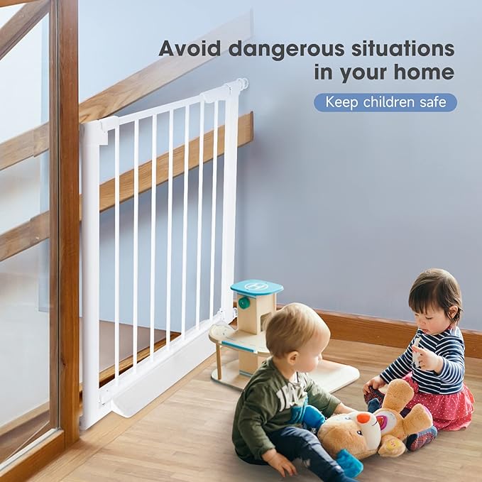 White Baby Gate for Hallways Doorways, Retractable Baby Gate for Stairs, Extra Tall Child Safety Gate Extends Up to Extra Wide, Dog Gates for The House Indoor/Outdoor, Easy Fit, Pressure Mounted.
