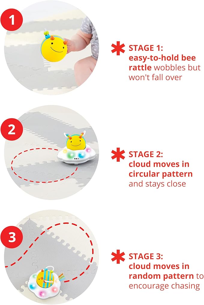 Skip Hop Baby Follow-Me Bee Tummy Time Crawl Toy 3-Stage Infant Sensory Development with Lights Sounds and Music Explore & More Age 5m+