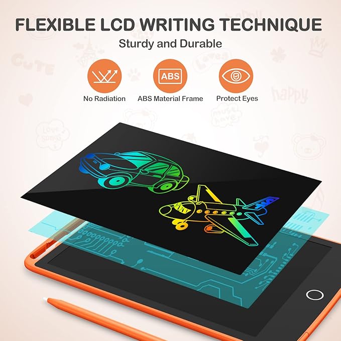 2 Pack LCD Writing Tablet, Colorful Screen Doodle Board 8.5 Inch Drawing Tablet for Kids, Learning Toys Birthday Gifts Travel Activity Games for 3 4 5 6 Year Old Boys and Girls Toddlers(Orange Blue)