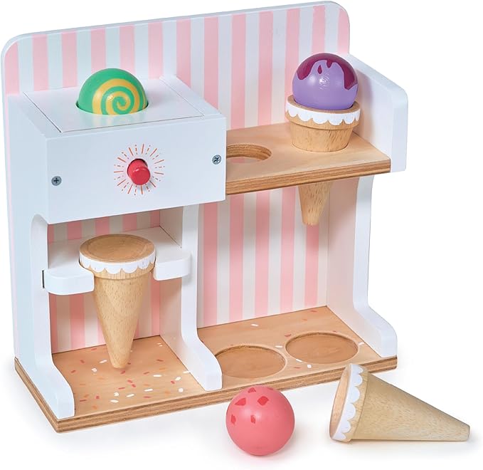 Mentari Toys - Ice Cream Kiosk - Wooden Mini Ice Cream Toy Shop - Pretend Play Set for Kids, Play Food and Accessories, Encourage Role Play and Develops Social Skills - Age 3+