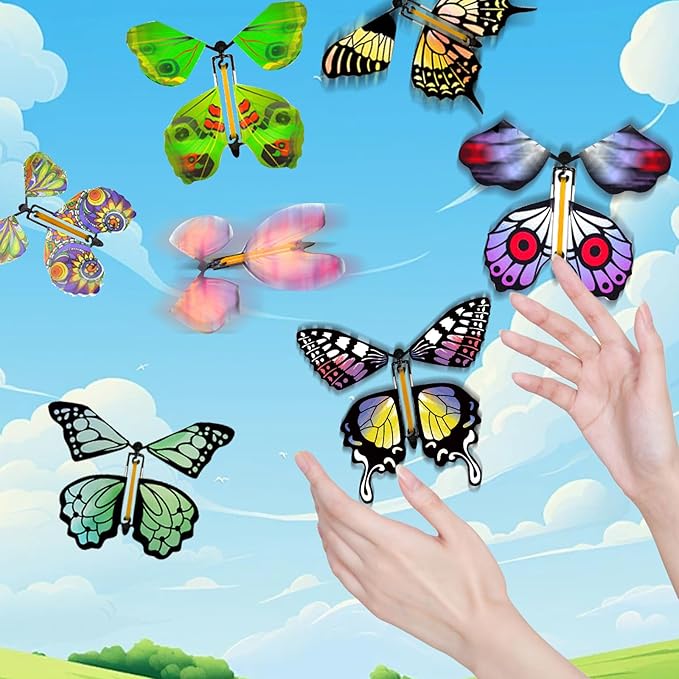 SANYIYIBA 24 Pack Flying Butterfly Craft Kit with 12 Wind Up Butterflies and 12 Color Pens - DIY Toys for Kids' Parties School Activities and Parent-Child Fun