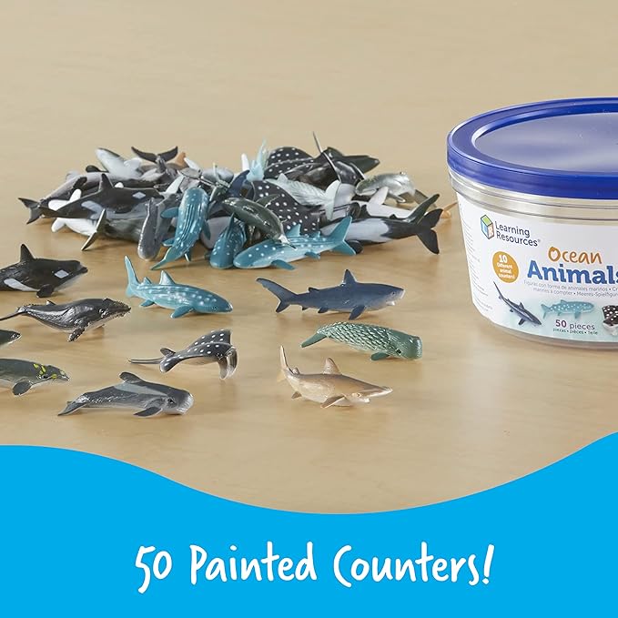 Learning Resources Ocean Animals - 50 Pieces, Ages 3+ Toddler Learning Toys, Perfect for Math Counters and Imaginative Play