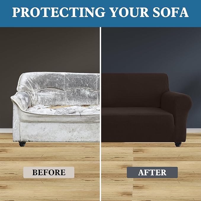 100% Waterproof Jacquard Fabric Couch Cover, Dual Layer with TPU Film, Leakproof High Elasticity Non-Slip Washable Furniture Protector for Pets, Dogs, Cats and Kids (Oversized Sofa,Coffee)
