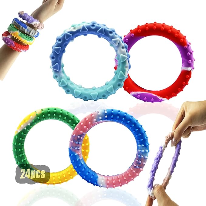 24pcs Random ColorSensory Fidget Toys for Kids Adults , Stretchy Fidget Bracelet &Texture & Calming Autism Sensory Toys for Special Needs Autistic Children &Calm Down Toy for Toddler Girls Boys