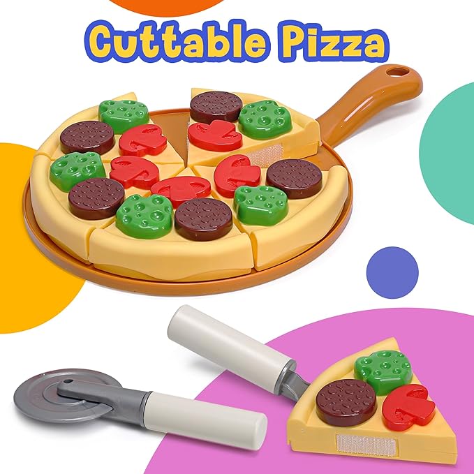 Play Food Toys, Kids Kitchen Accessories, 44 Piece Toy Food Set with Realistic Fake Food, Desserts, and Play Cooking Set, Preschool Learning Kitchen Toys for Toddlers