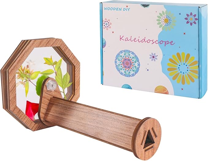 Natural DIY Kaleidoscope Kit, New Wooden Magic Rotating Kaleidoscope Making Set for Nature Lovers, Best Gift, Outdoor Classic Handmade Education Toys for Kids(1 Pc)