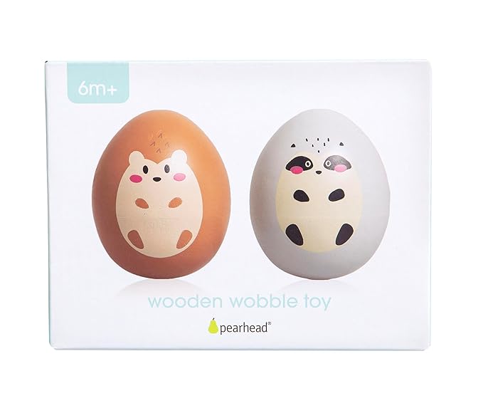 Pearhead Wooden Wobble Toy Set, Baby Tummy Time Montessori Toy, for Babies 6+ Months, Wobbler Toys for Learning, Baby Development Toy for Infants and Toddlers