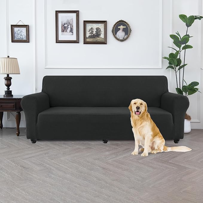100% Waterproof Jacquard Fabric Couch Cover, Dual Layer with TPU Film, Leakproof High Elasticity Non-Slip Washable Furniture Protector for Pets, Dogs, Cats and Kids (Oversized Sofa,Dark Gray)
