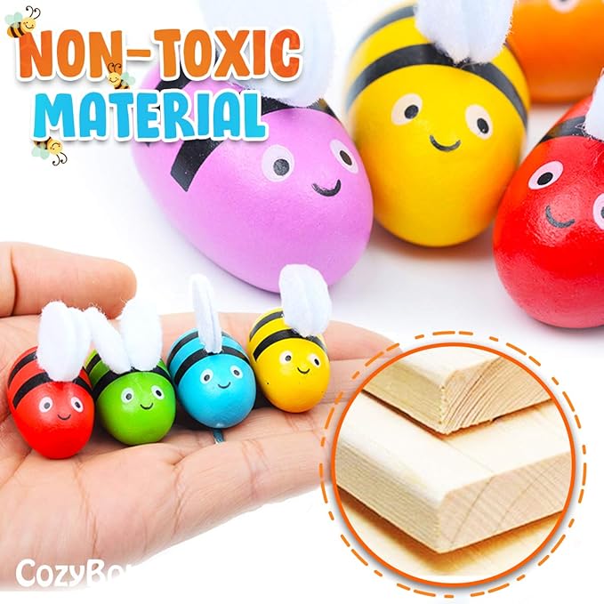 CozyBomB™ Clamp Bee to Hive Matching Game Toddler Fine Motor Skill Toy Montessori Toy Wooden Color Sorting Preschool Learning Educational Gifts Toys for 2 3 4 Years Old Birthdays Christmas Holidays