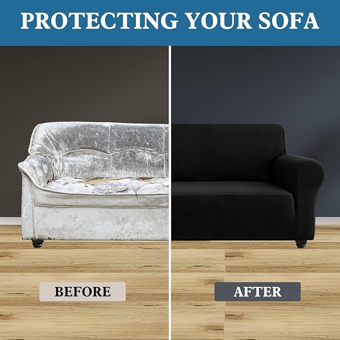 100% Waterproof Jacquard Fabric Couch Cover, Dual Layer with TPU Film, Leakproof High Elasticity Non-Slip Washable Furniture Protector for Pets, Dogs, Cats and Kids (Oversized Sofa,Black)