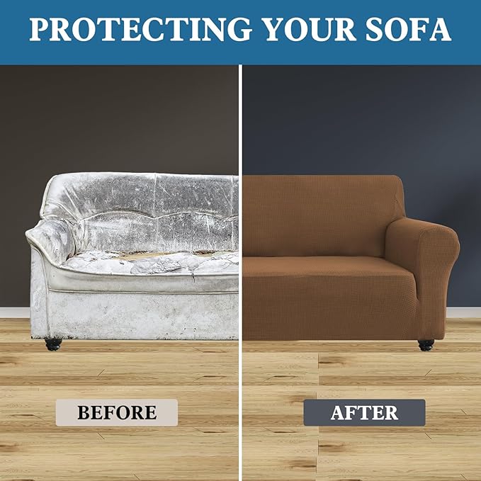 100% Waterproof Jacquard Fabric Couch Cover, Dual Layer with TPU Film, Leakproof High Elasticity Non-Slip Washable Furniture Protector for Pets, Dogs, Cats and Kids(Oversized Sofa,Light Coffee)
