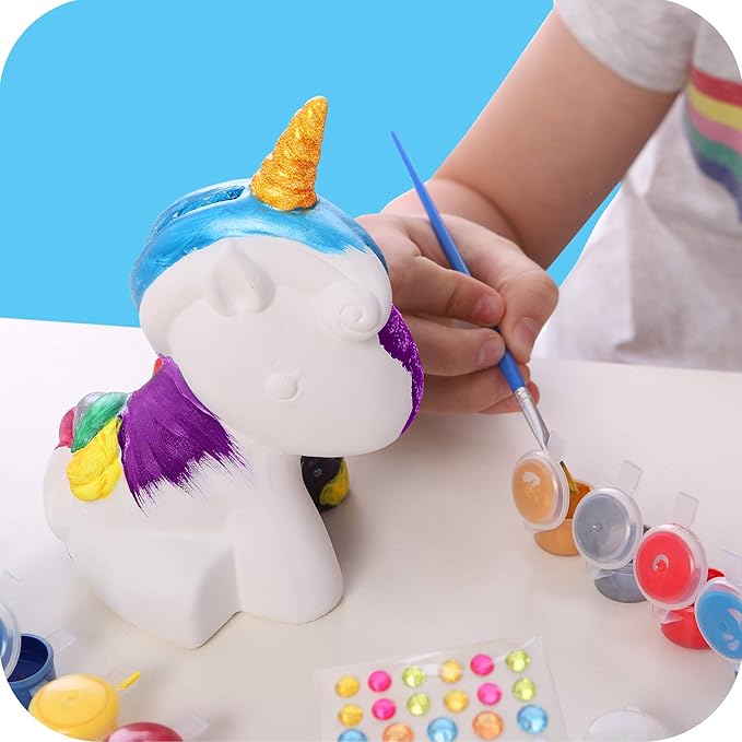 Original Stationery Paint and Decorate Your Own Unicorn Money Box, Kids Paint Set for Girls with 21 Gems, 12 Non Toxic Fun Colors and Lots More!