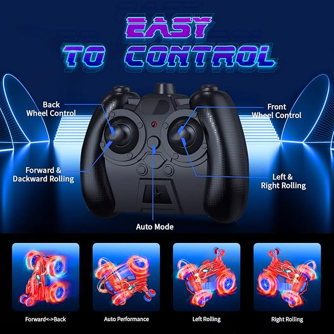 Spider Remote Control Car RC Cars Toys,Cool Rechargeable Stunt RC Car with 360 Flips 4WD Wheel with Bright Light,Fun Outdoor Toys Gifts for Kids Birthday or Chritmas 4-6 6-8 8-12 Years Old