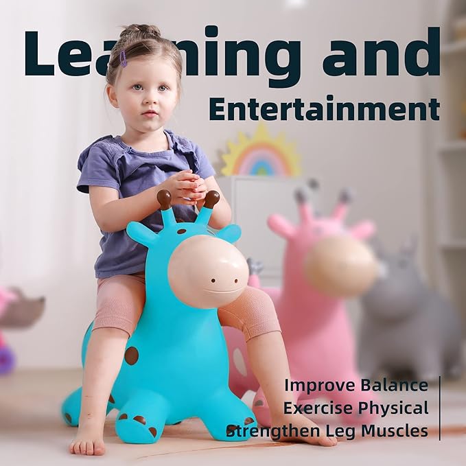 EVERICH TOY Giraffe Bouncy Horse Hopper for Toddlers, Bouncy Animals Jumping Horse, Inflatable Ride on Bouncer Hopping Toys Gifts for Boys and Girls 18 Months 2 3 4 5 6 Years Old