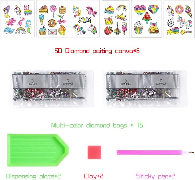 MEIEST 5D Diamond Art Painting Stickers Kits for Kids and Adult Beginners,Fun DIY Unicorn and Ice-Cream Mosaic Stickers by Numbers Kits,Creative Arts and Crafts Set and Handmade Gift
