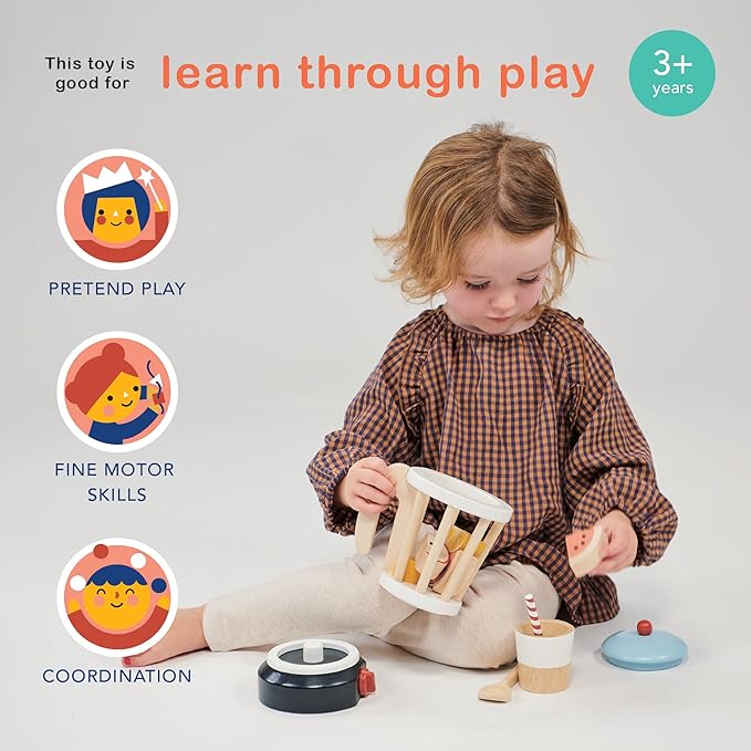 Mentari Toys - Smoothie Maker - Wooden Fruity Blender Toy Set for Pretend Cooking - Social, Creative, and Imaginative Development - Learning Role Play to Make a Healthy Shake - Age 3+