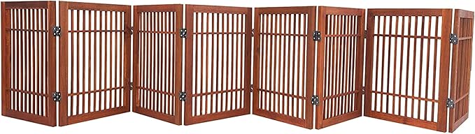 Pet Dog Gate Strong and Durable Freestanding Folding Acacia Hardwood Portable Wooden Fence Indoors or Outdoors by Urnporium (Brown Pet Gate, 8 Panel 24" Tall)