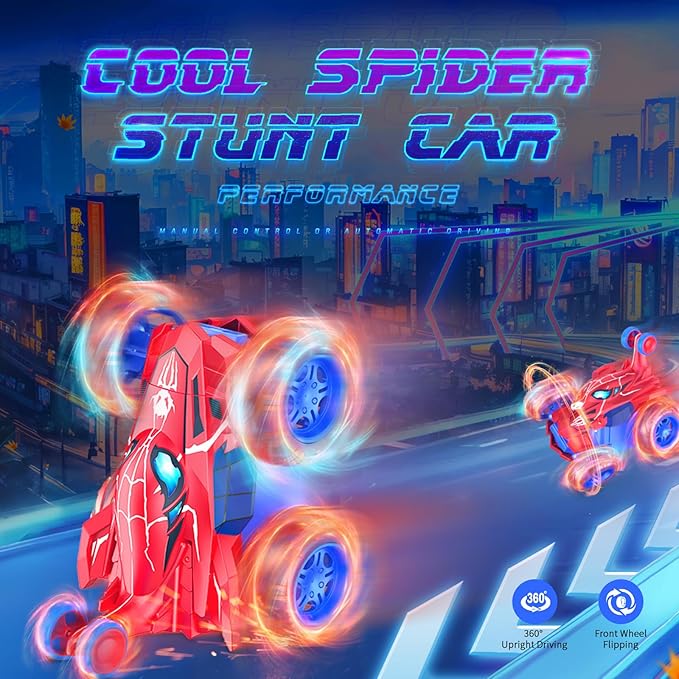 Spider Remote Control Car RC Cars Toys,Cool Rechargeable Stunt RC Car with 360 Flips 4WD Wheel with Bright Light,Fun Outdoor Toys Gifts for Kids Birthday or Chritmas 4-6 6-8 8-12 Years Old