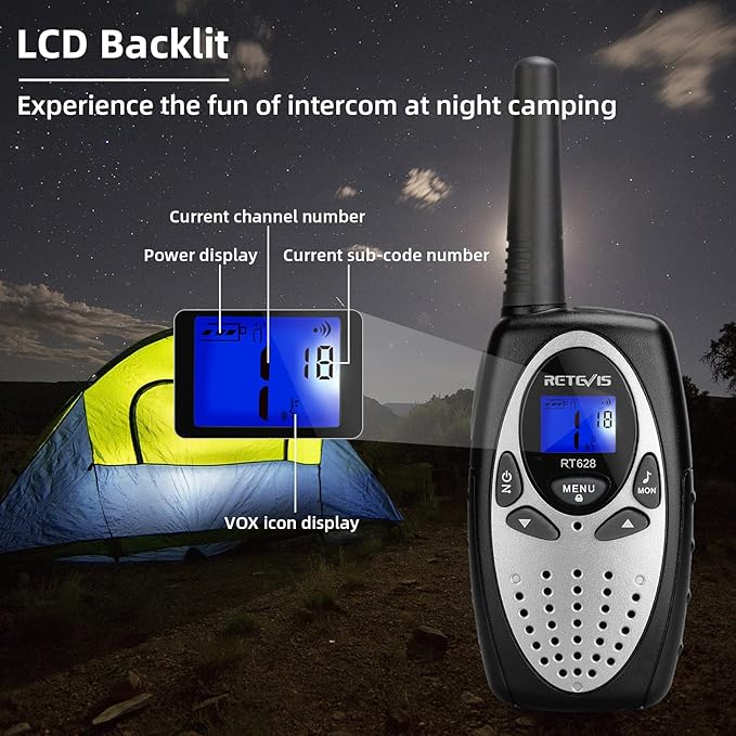 Retevis RT628 Walkie Talkies for Kids,Toy Gifts for 6-12 Year Old Boys Girls,Kid Gifts Walkie Talkie for Adults Outdoor Camping Hiking(Silvery 1 Pair)