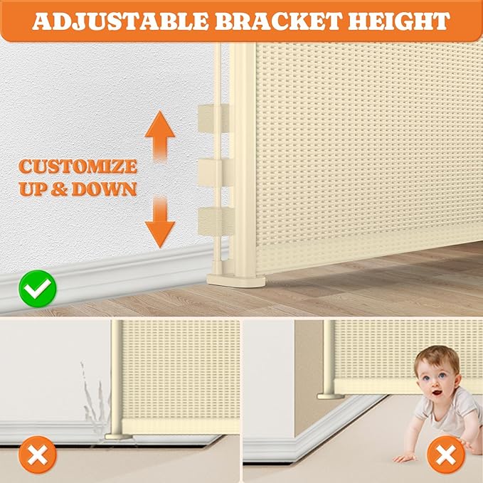 Upgrade 200" Retractable Baby Gates Extra Wide with Reinforced Strips, Mesh Retractable Dog Gate for Garage, 41" Tall Retractable Gate Indoor Outdoor for Pet and Baby-Beige
