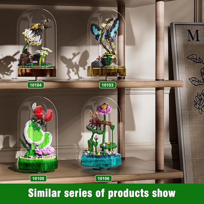 Mould King Insect Building Block Set, Creative Dragonfly Bug Kits Toys with Music Display Box, Collection Flower DIY Office Home Decor for Adutls Kids Girls 8+, 10106