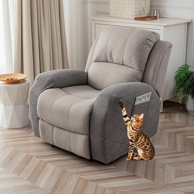 100% Waterproof Armrest Covers for Recliner Sofa, 2 Pieces Stretch Recliner Armrest Slipcovers Washable Couch Arm Covers for Recliners for Pets, Dogs, Kids (Gray, Armrest Covers)