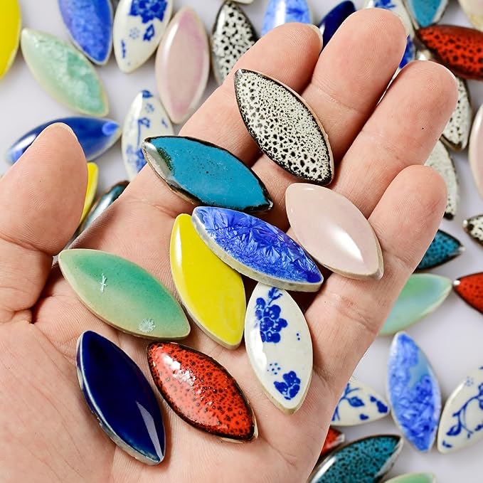 70 Pieces Petal Ceramic Tiles Mosaic Tiles, Bulk Ceramic Mosaic Pieces Stepping Stone Crafts Making Supplies for Home Outdoor Floor Vase Tabletop Decoration - Dark Blue