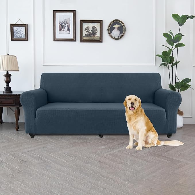 100% Waterproof Jacquard Fabric Couch Cover, Dual Layer with TPU Film, Leakproof High Elasticity Non-Slip Washable Furniture Protector for Pets, Dogs, Cats and Kids (Oversized Sofa,Berlin Blue)