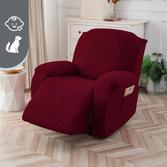100% Waterproof Armrest Covers for Recliner Sofa, 2 Pieces Stretch Recliner Armrest Slipcovers Washable Couch Arm Covers for Recliners for Pets, Dogs, Kids (Wine, Armrest Covers)