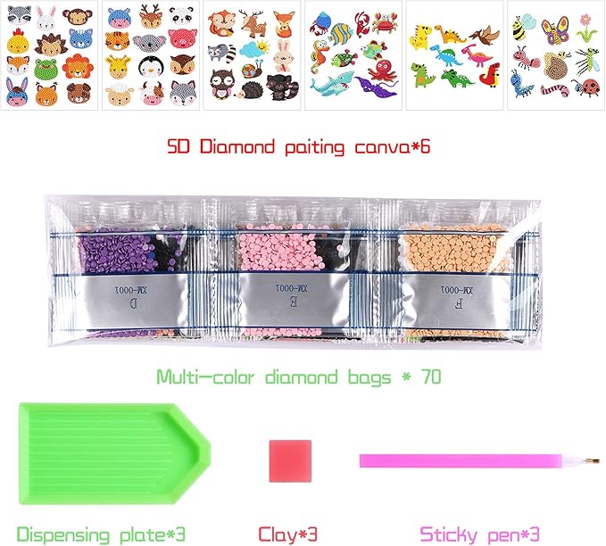 MEIEST 59 PCS 5D Diamond Art Painting Stickers Kits for Kids and Adult Beginners,Fun DIY Animal & Sea World Mosaic Stickers by Numbers Kits,Creative Arts and Crafts Set and Handmade Gift
