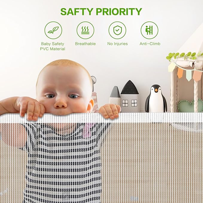 Retractable Baby Gate, Mesh Baby Extra Wide Gate to Prevent from Crawling Underneath, 34" Tall, Extends up to 140" Wide, Mesh Dog Gate for Garage, Play Area, Deck, Indoor/Outdoor