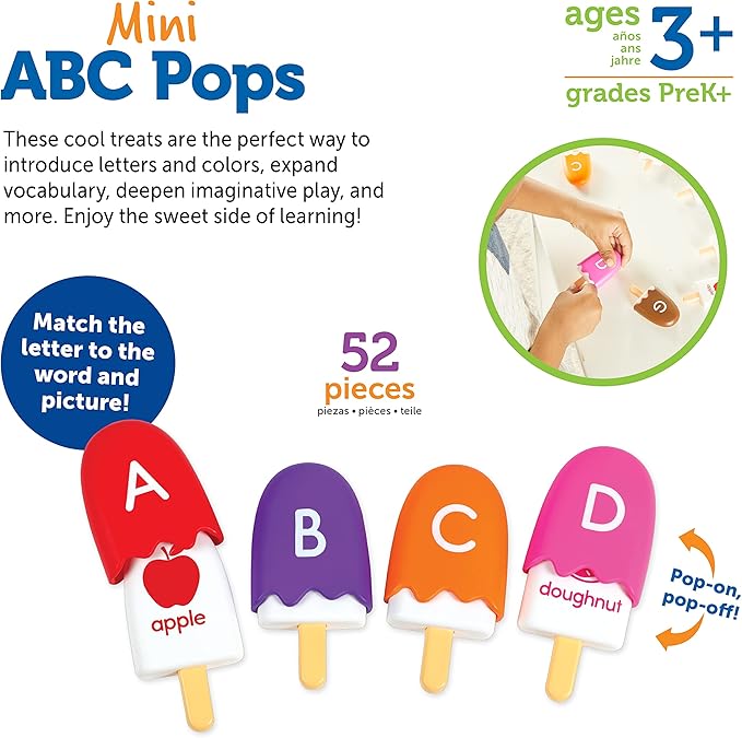 Learning Resources Mini ABC Pops, Toddler Learning Toys, Preschool Learning Activities, Montessori Toys for Kids, 52 Pieces, Ages 3+