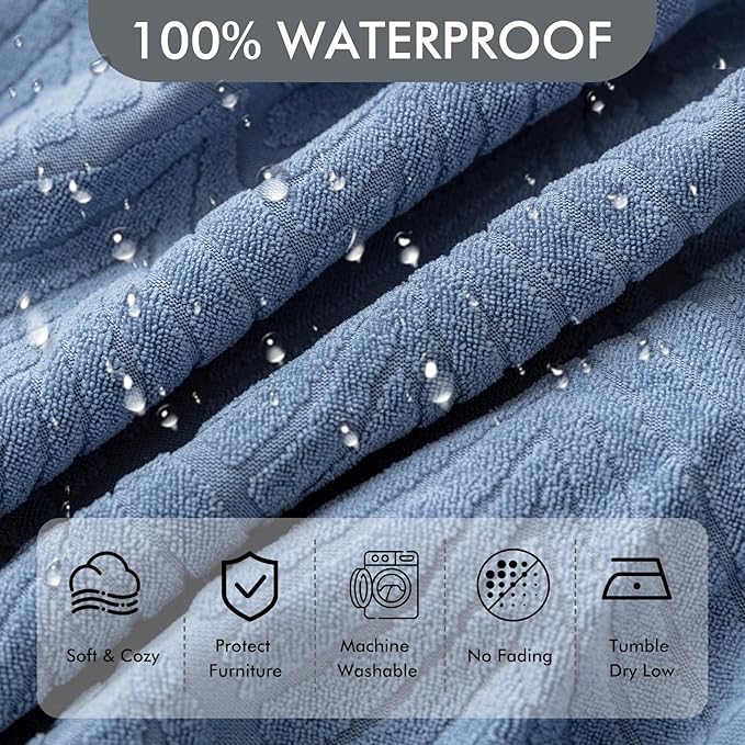 100% Waterproof Armrest Covers for Recliner Sofa, 2 Pieces Stretch Recliner Armrest Slipcovers Washable Couch Arm Covers for Recliners for Pets, Dogs, Kids (Light Blue, Armrest Covers)