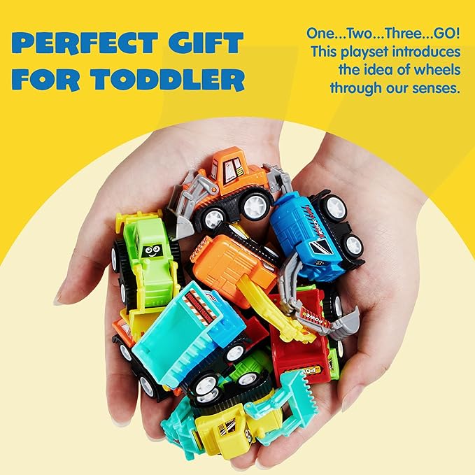 JOYIN 12-Piece Mini Construction Car Set, Plastic, Unisex, Non-Riding Toy Vehicle, Perfect for Imaginative Play and Parties