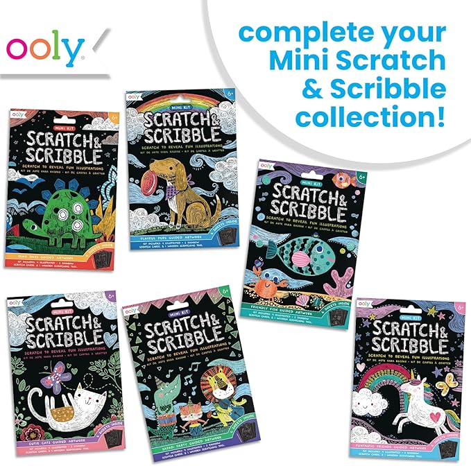 Ooly Mini Scratch & Scribble Art Kit: Friendly Fish, Colorful Scratch Book for Kids Ages 6 and Up, Creative Arts and Crafts Activity for Girls & Boys, Great Travel or Birthday Party Art Kit