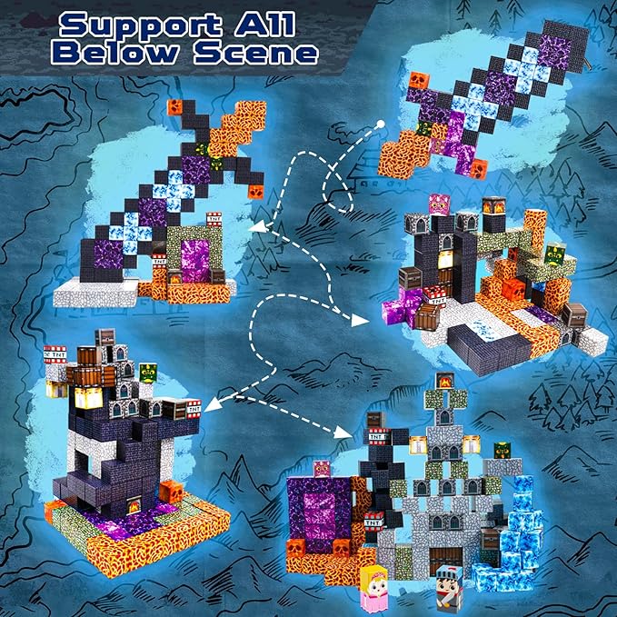 Goody King 150 PCS Magnetic Building Blocks Montessori Magnetic Toys, Build Magnetic Dark Castle Set, STEM Toddler Sensory Building Blocks for Toddler Boys Girls 3 4 5 6 7 8 9 10th Birthday Gift