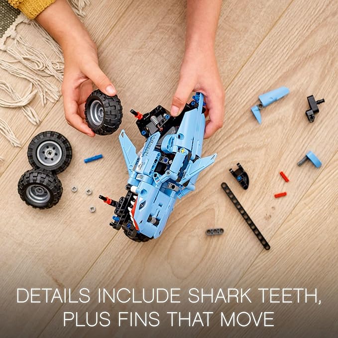 LEGO Technic Monster Jam Megalodon Building Set, 2 in 1 Pull Back Shark Truck to Lusca Low Racer Car Toy, DIY Building Toy Ideas for Outdoor Play for Kids, Boys, and Girls Ages 7 and Up, 42134