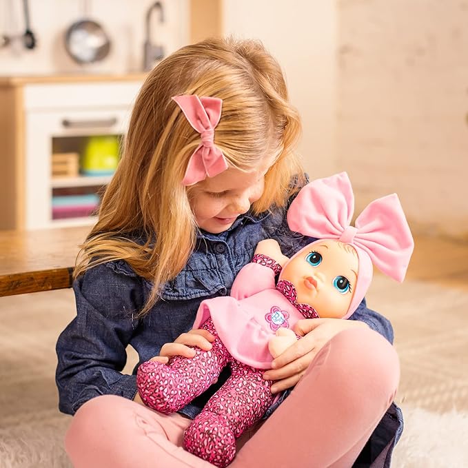 Baby's First Soft & Cuddly Baby Kisses Doll - Dressed in Pink Top and Print Leggings - Press her Tummy for a Sweet Kisses Sounds and Says I Love You