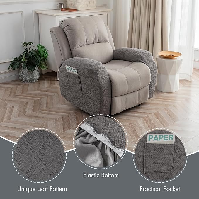 100% Waterproof Armrest Covers for Recliner Sofa, 2 Pieces Stretch Recliner Armrest Slipcovers Washable Couch Arm Covers for Recliners for Pets, Dogs, Kids (Gray, Armrest Covers)
