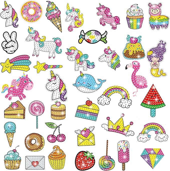 MEIEST 5D Diamond Art Painting Stickers Kits for Kids and Adult Beginners,Fun DIY Unicorn and Ice-Cream Mosaic Stickers by Numbers Kits,Creative Arts and Crafts Set and Handmade Gift