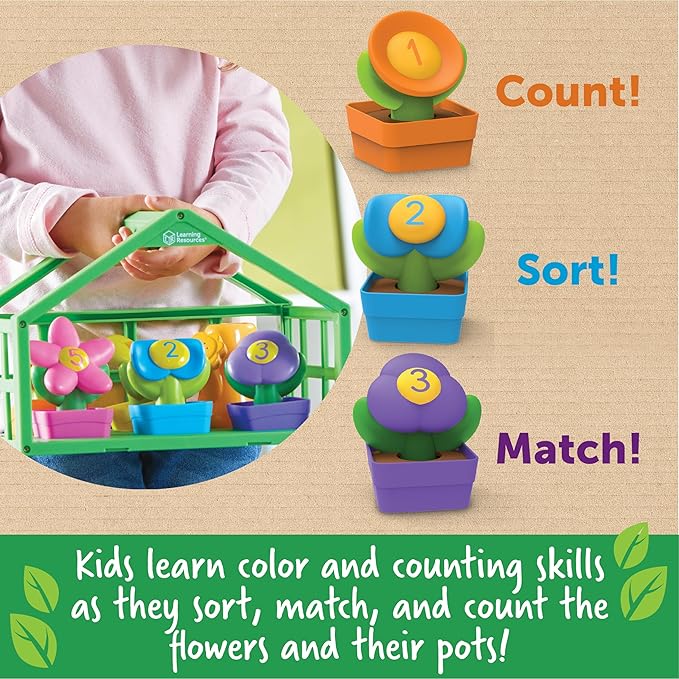 Learning Resources Growing Greenhouse Color & Number Playset,Preschool Learning Activities, Fine Motor Skills Toys, Ages 18 Month+ ,Easter Basket Stuffers