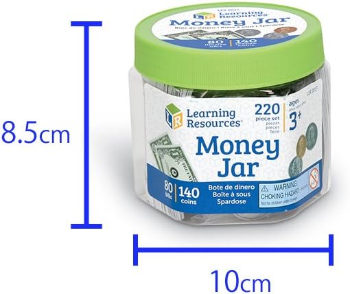 Learning Resources Money Jar, Play Money, Play Money for Kids, Counting, Bills and Coins, Homeschool, Math, Pretend Money, Ages 3+